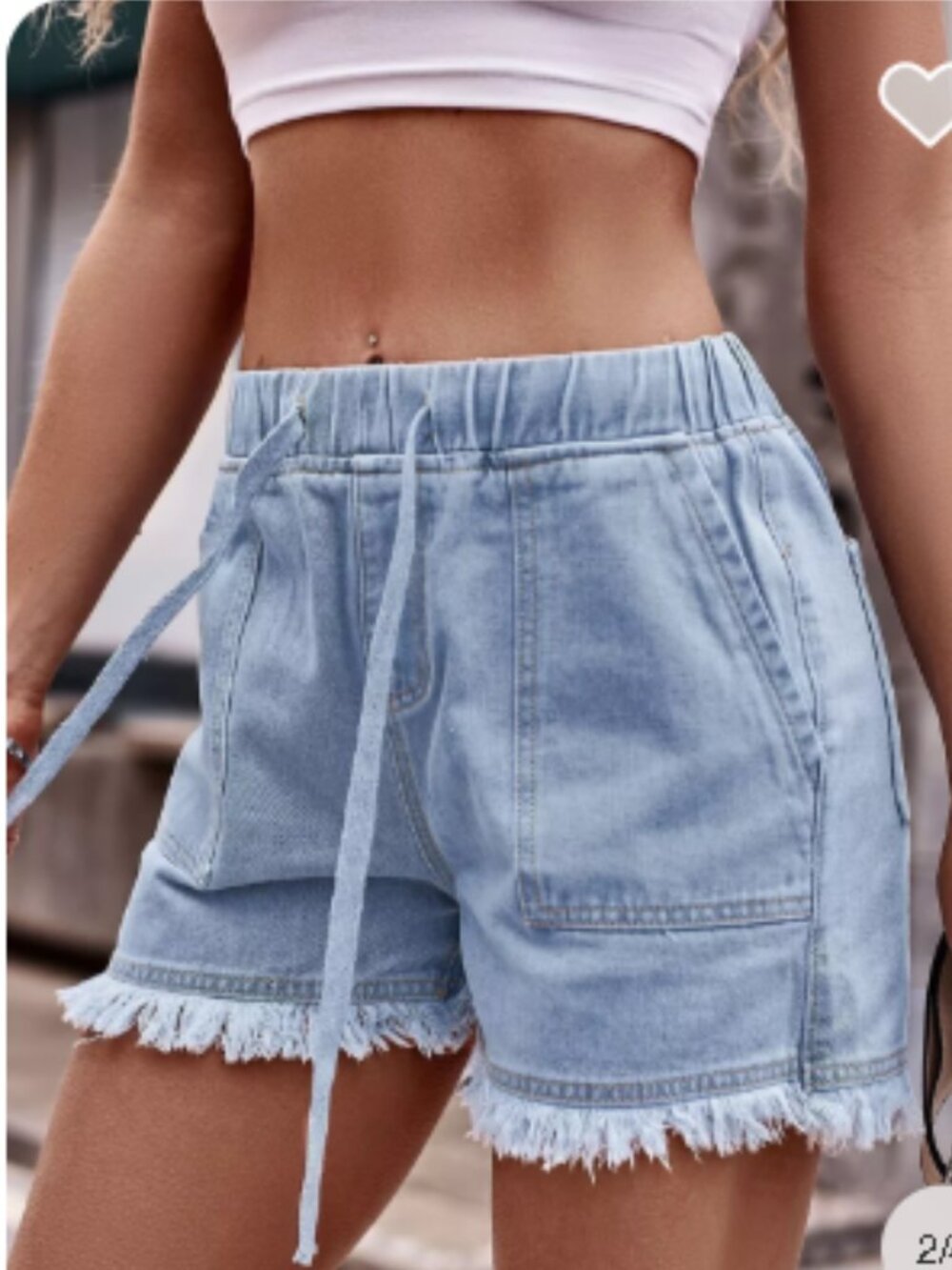 Ladies Moni Wear Denim Drawstring Waist Frayed Hem Shorts Size Medium NEW - Picture 2 of 2